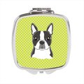 Carolines Treasures Lime Checkered Boston Terrier Compact Mirror BB1139SCM